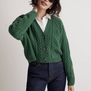 Madewell Green Cable Knit Sweater